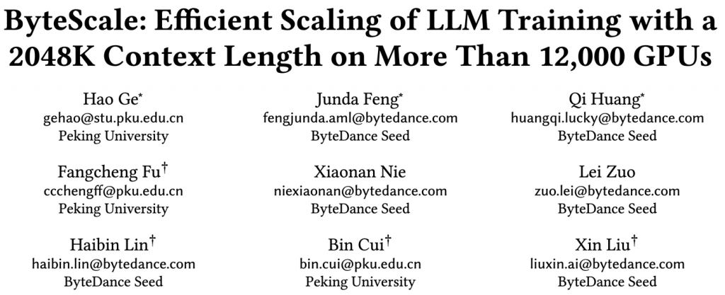 ByteScale: Communication-Efficient Scaling of LLM Training with a 2048K Context Length on 16384 GPUs插图 ByteScale: Communication-Efficient Scaling of LLM Training with a 2048K Context Length on 16384 GPUs插图